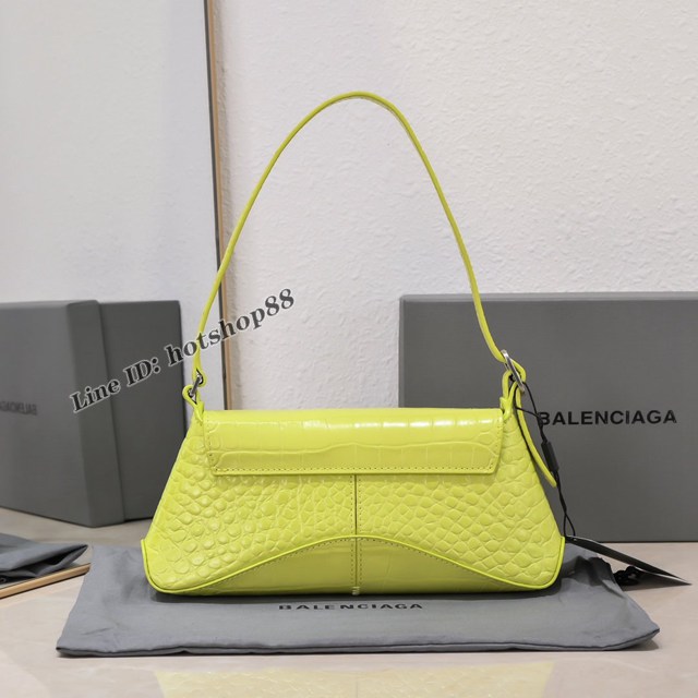 Balenciaga專櫃爆款鱷魚紋瑩光綠女包 巴黎世家小號XX系列腋下包 fyj2015